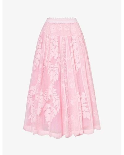 Giambattista Valli Scalloped-trim Semi-sheer Cotton-blend Midi Skirt - Pink