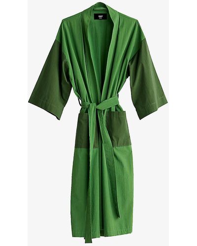 Hay Duo Shawl-lapel Cotton Robe - Green