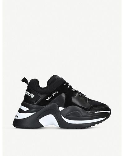 Naked Wolfe Track Leather And Mesh Trainers - Black