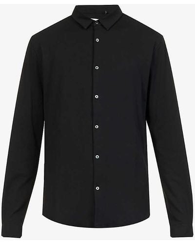 IKKS Stripe-pattern Curved-hem Regular-fit Stretch-cotton Blend Shirt X - Black