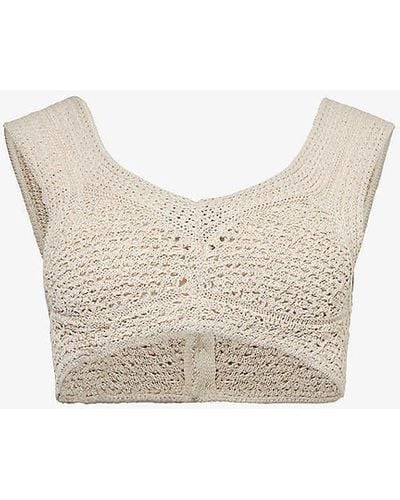 Bottega Veneta V-neck Crochet-knit Cotton Bra - White