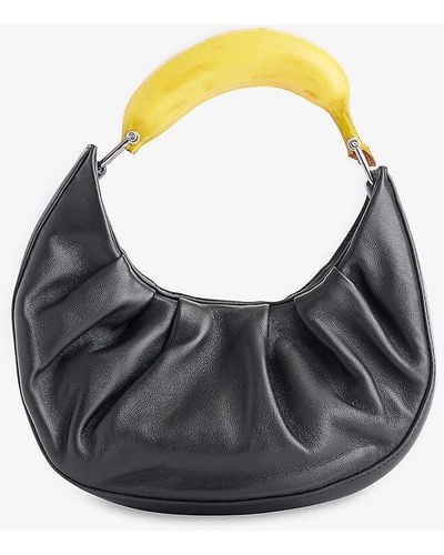Puppets and Puppets Banana Ruched Leather Hobo Bag - Black