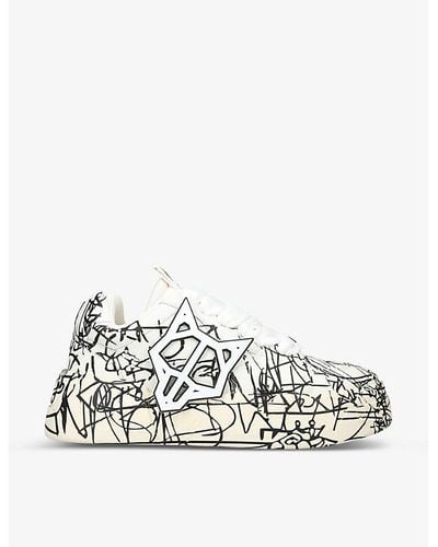 Naked Wolfe Kosa Scribble Patterned Leather Low-top Sneakers - White