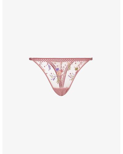Passionata Suzy Floral-embroidered Stretch-lace Thong - Pink