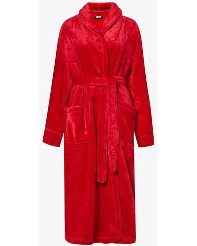 DKNY Relaxed-fit Logo-embroide Fleece Robe - Red