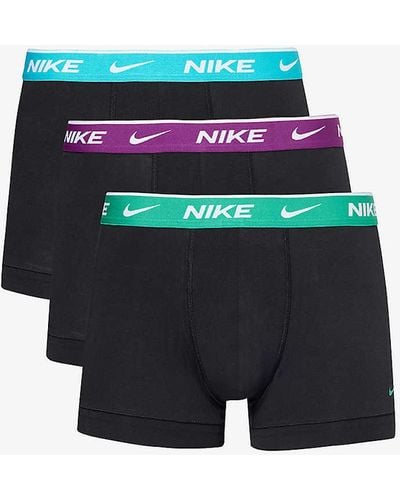 Nike Logo-waistband Pack Of Three Stretch-cotton Trunks - Blue