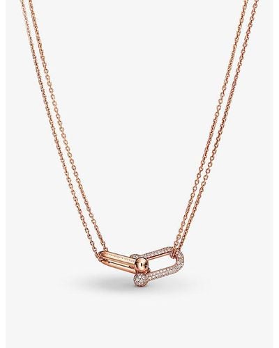 Tiffany & Co. Tiffany Hardwear 18ct Rose-gold And 0.74ct Pavé Diamonds Double-link Pendant Necklace - Metallic