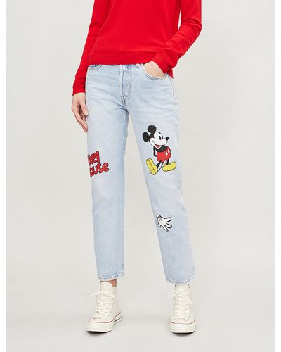 Levi's X Mickey Mouse 501 Straight Cropped Mid-rise Jeans - Blue