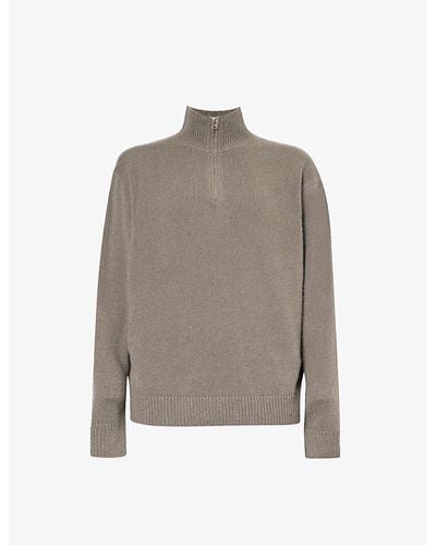 The Elder Statesman Relaxed-fit Funnel-neck Cashmere Jumper - Grey
