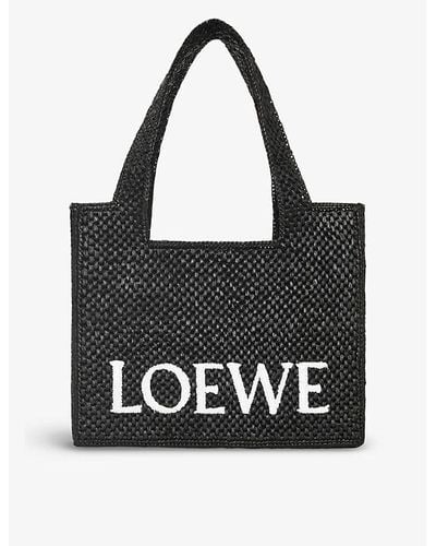 Loewe X Paula's Ibiza Medium Logo-print Raffia-blend Top-handle Bag - Black