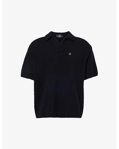 Represent Branded-hardware Ribbed-trim Wool-blend Knitted Polo Shirt X - Black