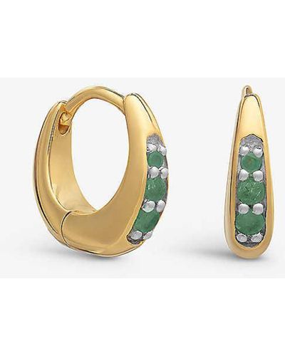 Rachel Jackson Birthstone May 22ct Yellow-gold Plated Sterling Silver And Emerald huggie Earrings - Metallic