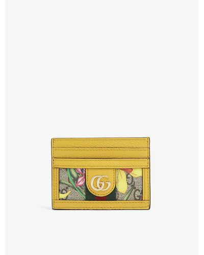 Gucci Ophidia GG Flora Leather Card Holder - Yellow