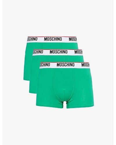 Moschino Branded-waistband Mid-rise Pack Of Three Stretch-cotton Trunks - Green