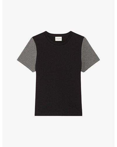 Claudie Pierlot Tomette Round-neck Contrast-sleeve Cotton T-shirt - Black