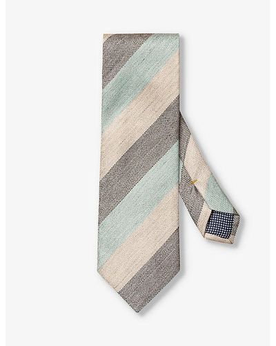 Eton Striped Silk And Linen Tie - Grey