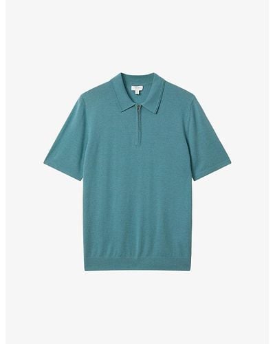 Reiss Maxwell Half-zip Knitted Merino-wool Polo Shirt - Blue