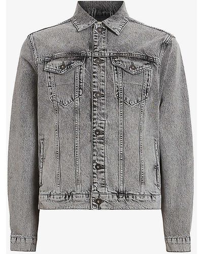 AllSaints Hebden Long-sleeve Regular-fit Organic-cotton Denim Jacket - Grey