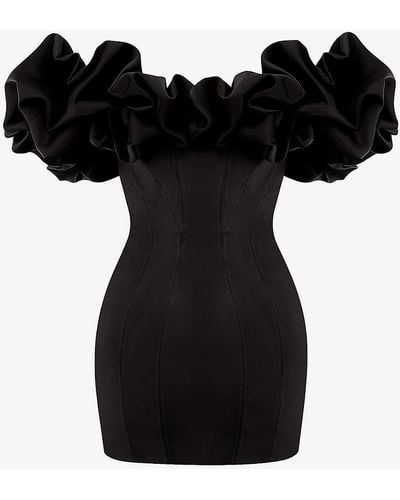 House Of Cb Selena Off-shoulder Stretch-satin Mini Dress - Black