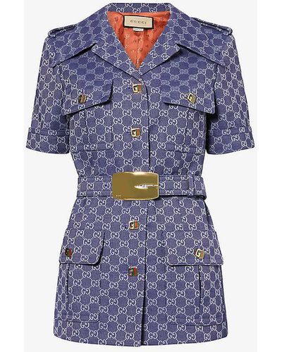 Gucci Monogram-print Cotton-blend Jacket - Blue