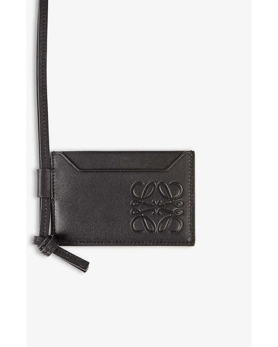 Loewe Logo-embossed Leather Card Holder Necklace - Black