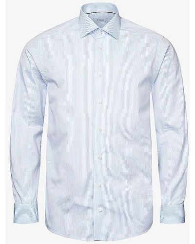 Eton Elevated Striped Regular-fit Cotton-poplin Shirt - Blue