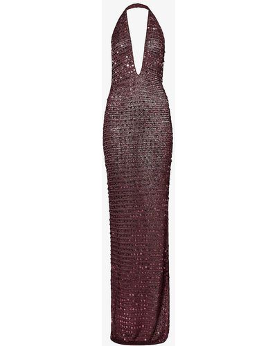 AYA MUSE Enodia Sequin-embellished Sheer Knitted Maxi Dress - Purple