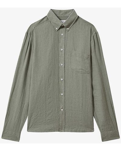 Reiss Queens Slim-fit Long-sleeve Linen Shirt - Green