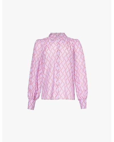 ME+EM Floral-pattern Puff-sleeve Cotton-blend Shirt - Pink