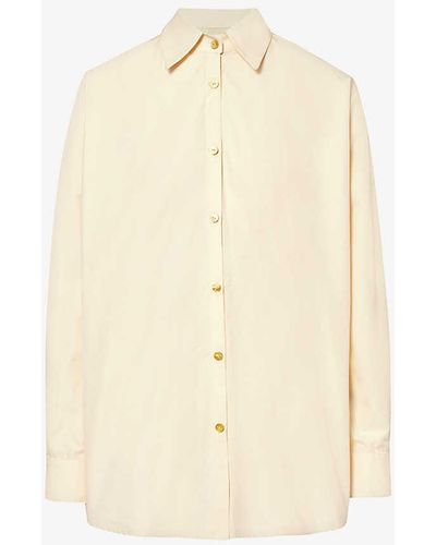 Conner Ives Long-sleeve Asymmetric Cotton-blend Shirt - Natural