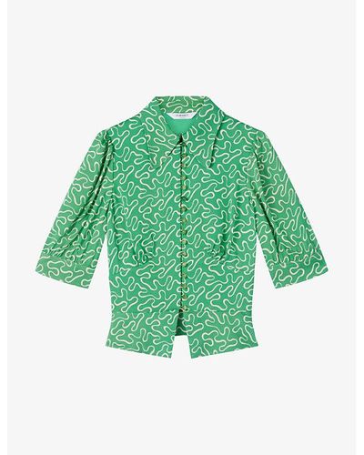 LK Bennett Esme Ribbon-print Woven Shirt - Green