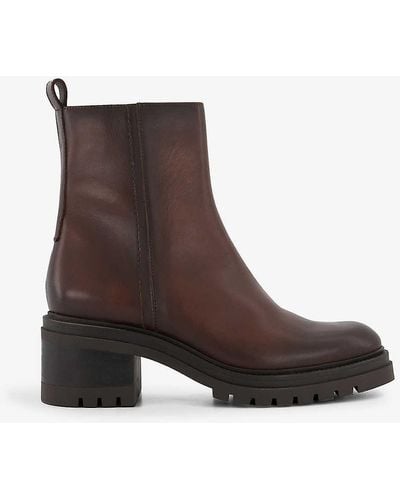 Dune Possessive Block-heel Leather Ankle-boots - Brown