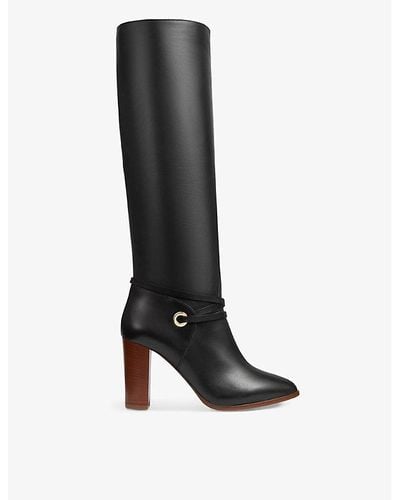 LK Bennett Shelby Lace-embellished Leather Heeled Knee-high Boots - Black