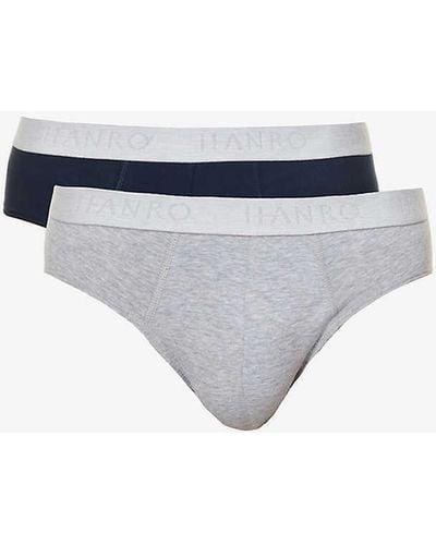 Hanro Pack Of Two Logo-waistband Stretch-cotton Brief - Blue