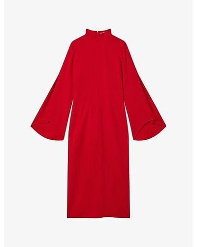 Reiss Katya Long-sleeve Slim-fit Stretch-knit Midi Dress - Red