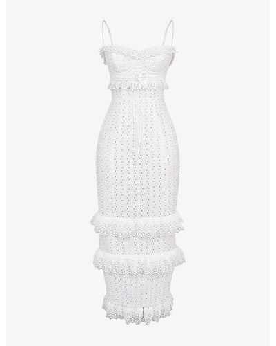 House Of Cb Eve Broderie-anglaise Tie-waist Cotton Maxi Dres - White