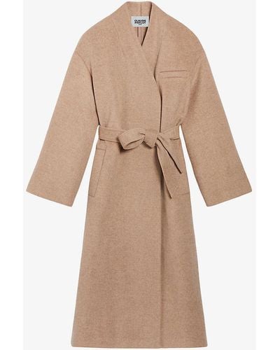 Claudie Pierlot Oversized Extra Wide-sleeve Felted-wool Coat - Natural