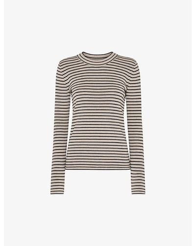 Whistles Striped Round-neck Cotton-blend Knitted Sweater - Black