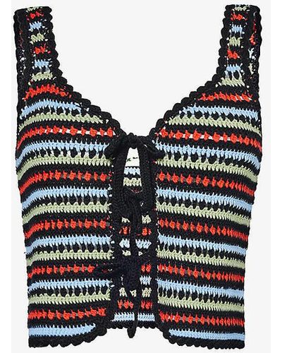 RIXO London Byron Stripelia Striped-print Cotton-knit Top - Black