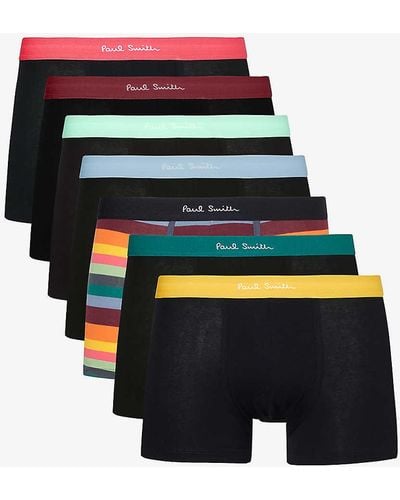 Paul Smith Branded-waistband Pack Of Seven Stretch Organic-cotton Trunks - Black