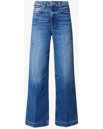PAIGE Harper Wide-leg High-rise Organic Denim-blend Jeans - Blue