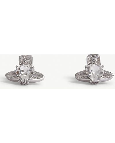 Vivienne Westwood Crystal And Rhodium Heart Shape Ariella Orb Earrings - White