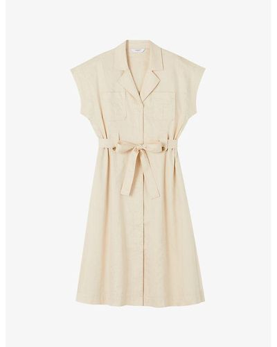 LK Bennett Ivy Patch-pocket Belted-waist Organic-cotton Midi Dress - Natural