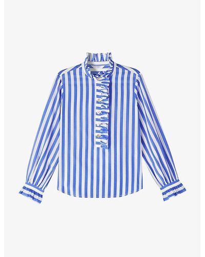 LK Bennett Camille Striped Cotton And Silk-blend Shirt - Blue