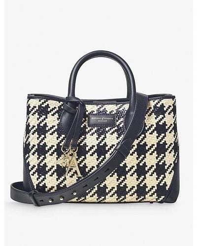 Aspinal of London Vy London Houndstooth Interwoven Leather Tote Bag - Black