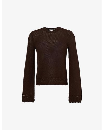 FRAME Bell-sleeve Pointelle Knitted Top - Brown