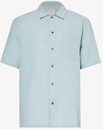 Calvin Klein Relaxed-fit Short-sleeved Cotton Pyjama Shirt - Blue