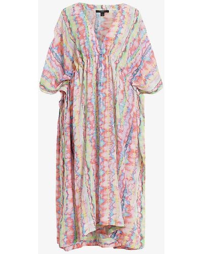 AllSaints Lina Melissa Rainbow-print Organic-cotton Midi Dress - Pink