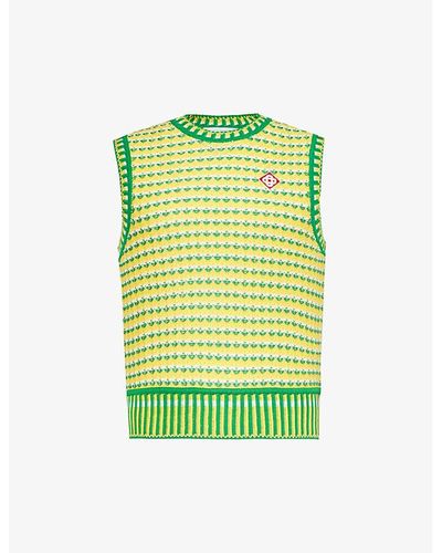 Casablancabrand Brand-appliqué Zigzag-knitted Cotton Top - Green