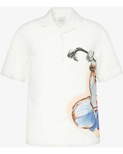 Paul Smith Orchid Graphic-print Linen And Cotton-blend Shirt - White